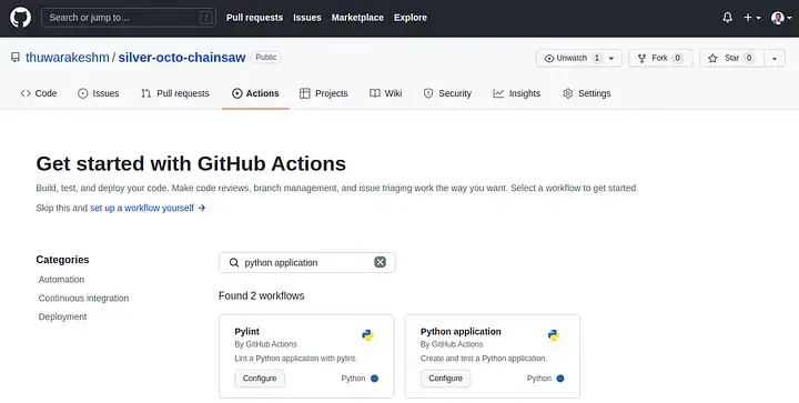 You can find GitHub actions at the top of your GitHub repository page. You can start configuring your workflows here.