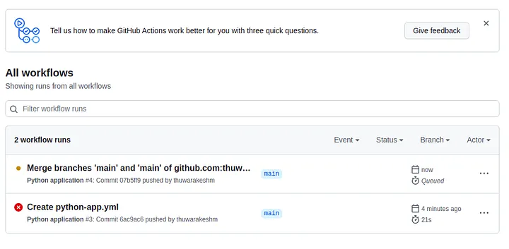 GitHub Action triggers Python tests when a new code is pushed to the remote repository.