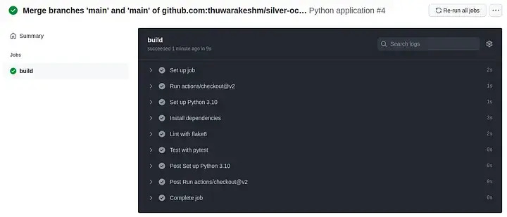 GitHub action performs Python tests every time we push changes to our codebase. When there is no issues, it shows all tests are passed.