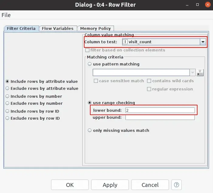 Filtering rows in Knime