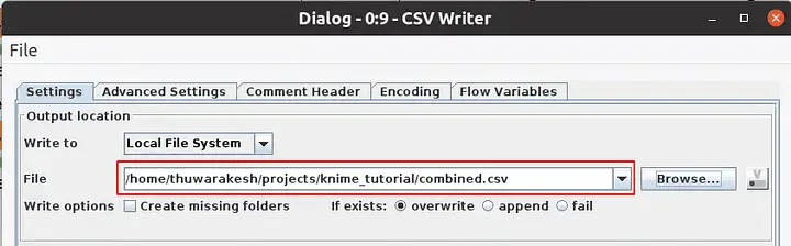 Writing back to CSV in Knime